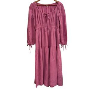 Anthropologie Eze Sur Mer Pink Boho Peasant Gauzy Cottagecore Sundress Pockets